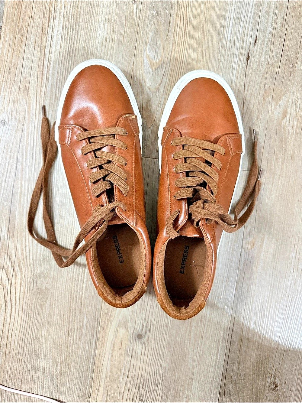 Express Brown Faux Leather Sneaker Brown & White Sneakers